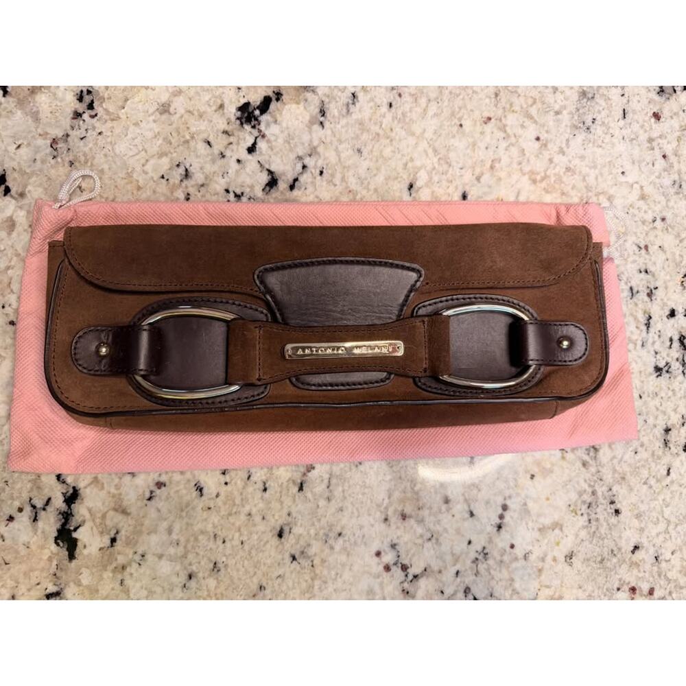 Antonio Melani Soft Brown Suede Leather Clutch Bag Handbag Purse